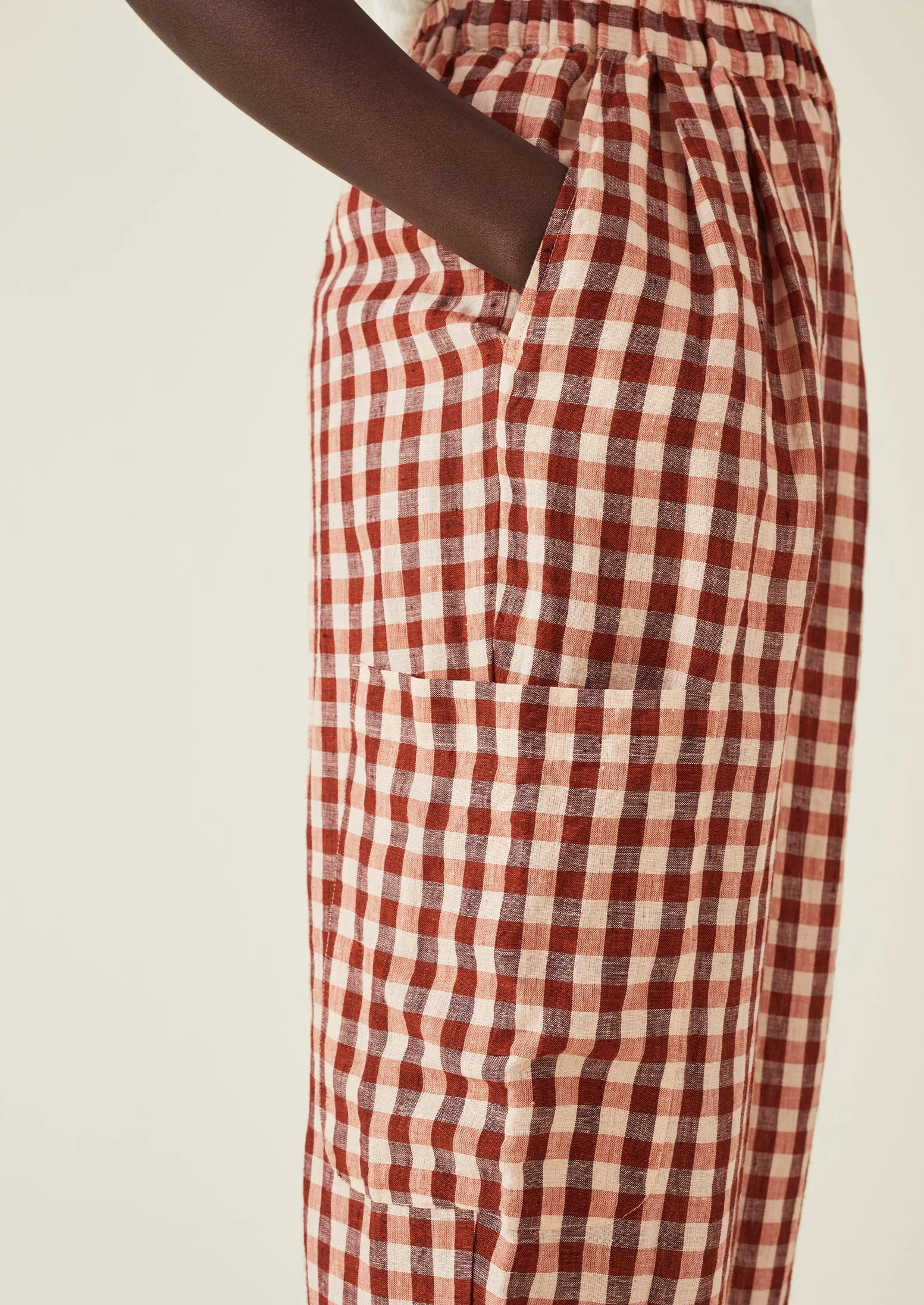 Gingham Linen Patch Pocket Pants | Blush