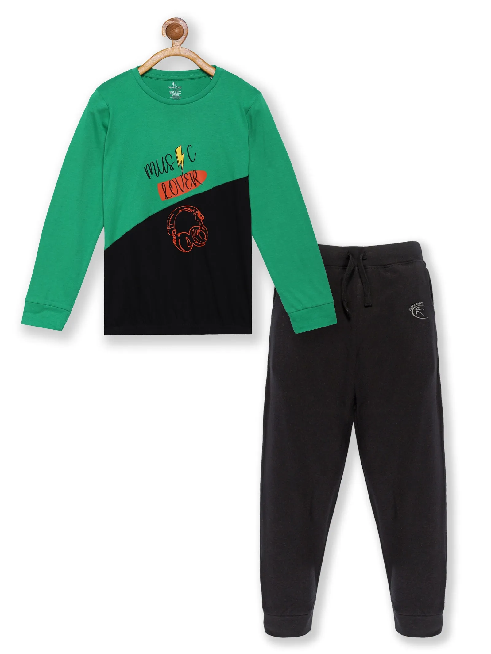 Girls Printed Cut & Sew Tee & Solid Track Pant Set