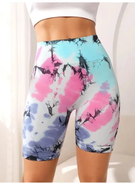 Hand-Painted Tie-Dye Yoga Shorts