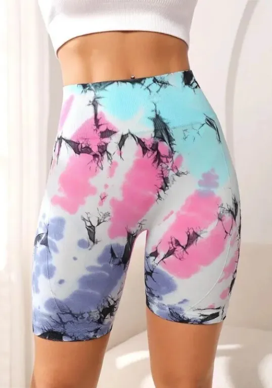 Hand-Painted Tie-Dye Yoga Shorts