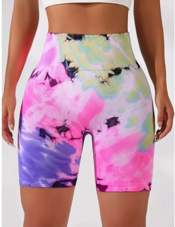 Hand-Painted Tie-Dye Yoga Shorts