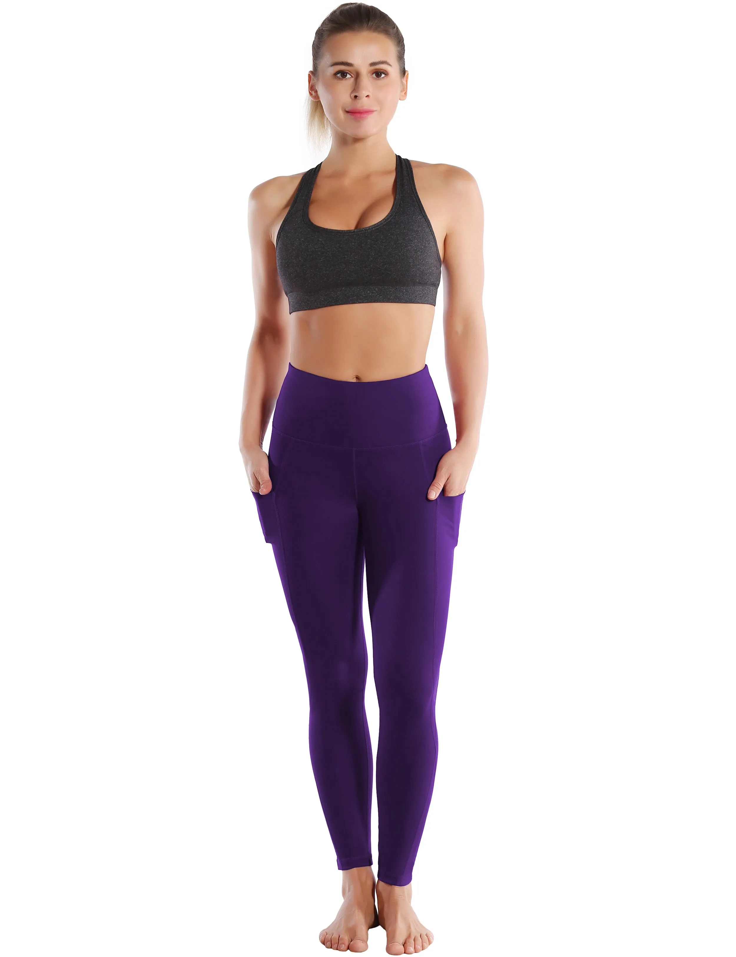 High Waist Side Pockets Yoga Pants eggplantpurple