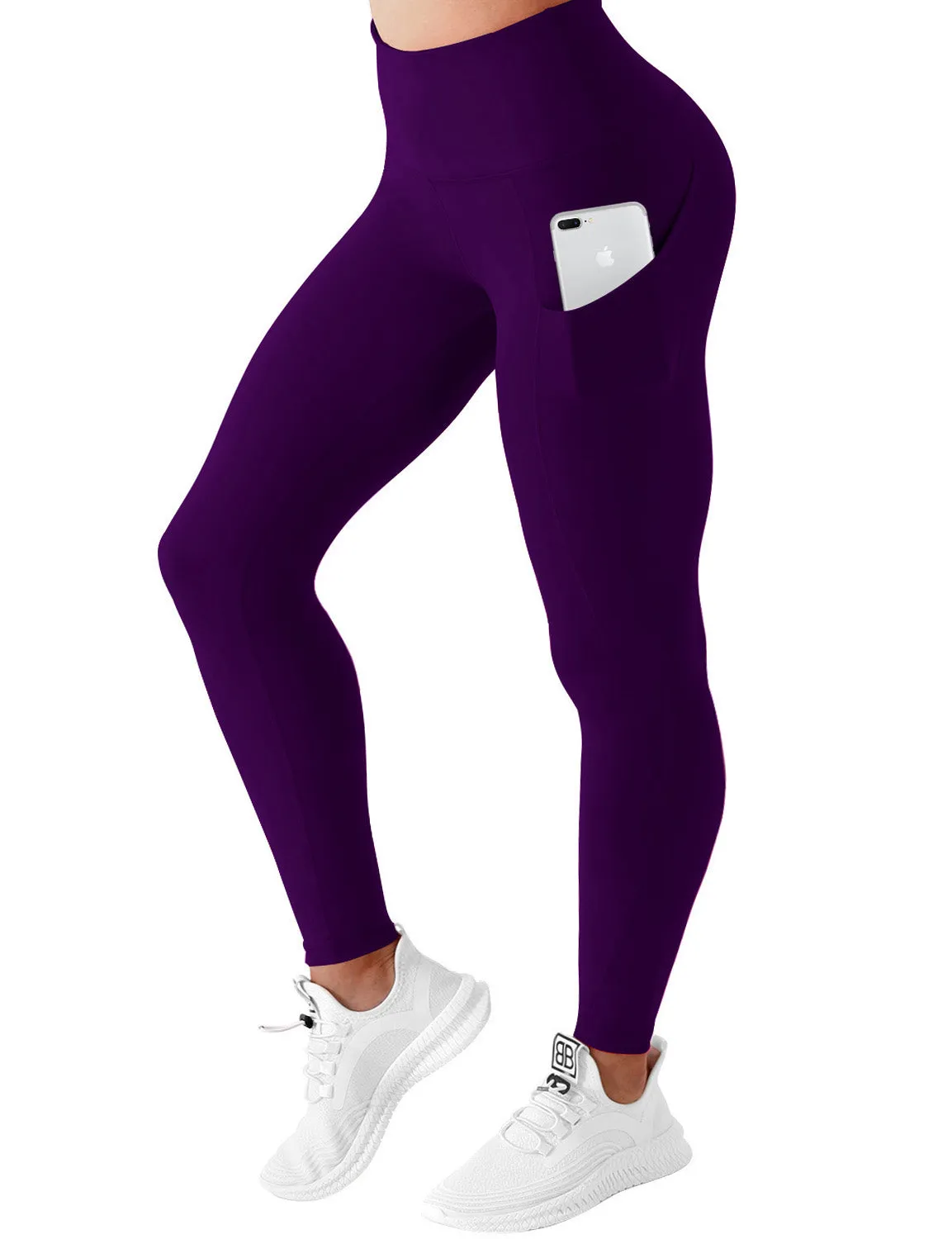 High Waist Side Pockets Yoga Pants eggplantpurple