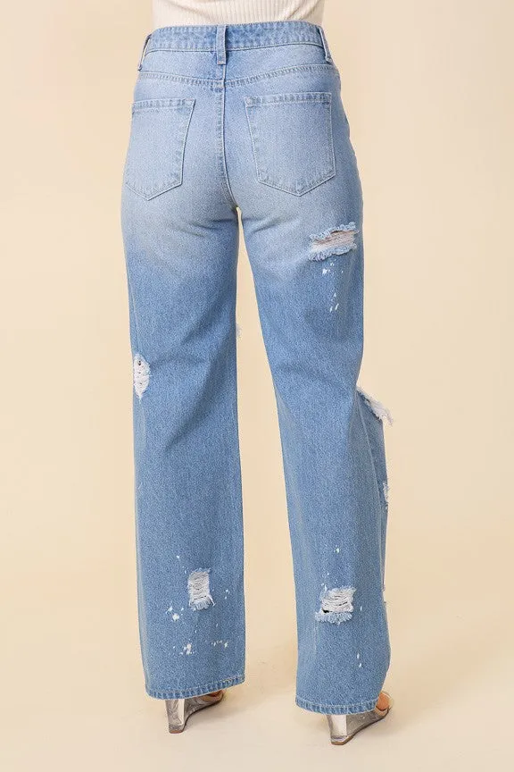 High Waist Wide Leg Denim Pants