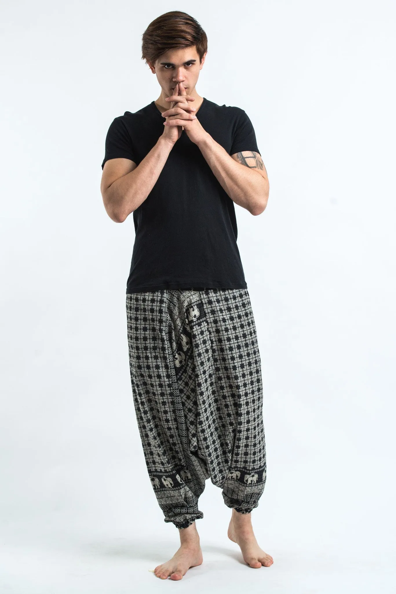 Hill Tribe Elephant Men's Elephant Pants in Black