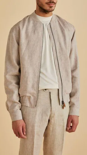 Inserch Linen Bomber Jacket Suit JS660-00006 Oatmeal