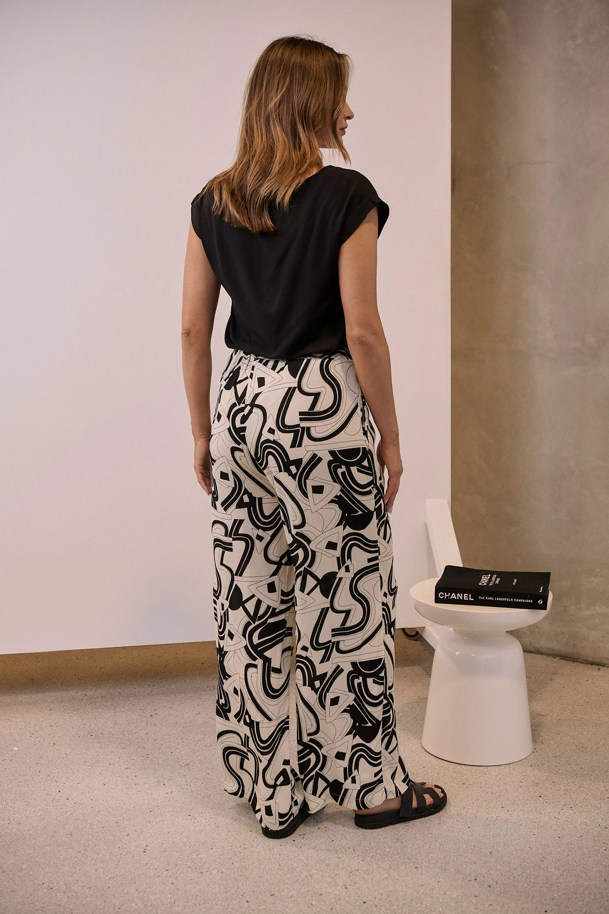 Jazzlyn Black/White Print Wide Leg Pant