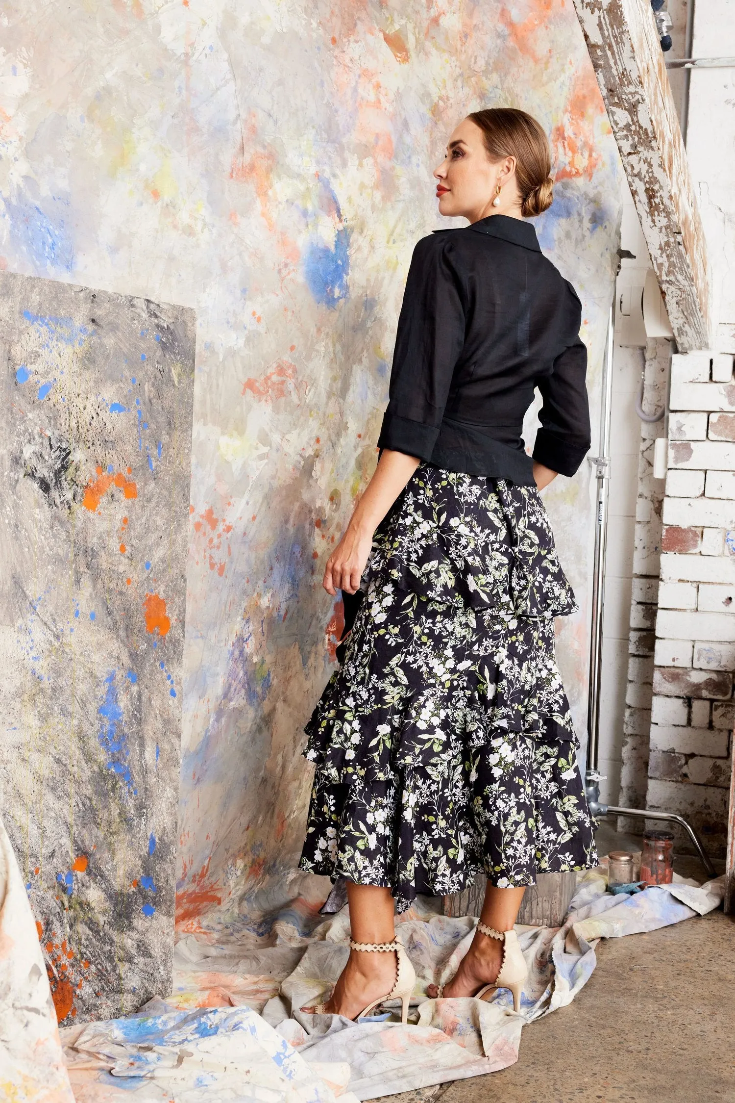 Karmare Amour Linen Skirt - Spring Flower