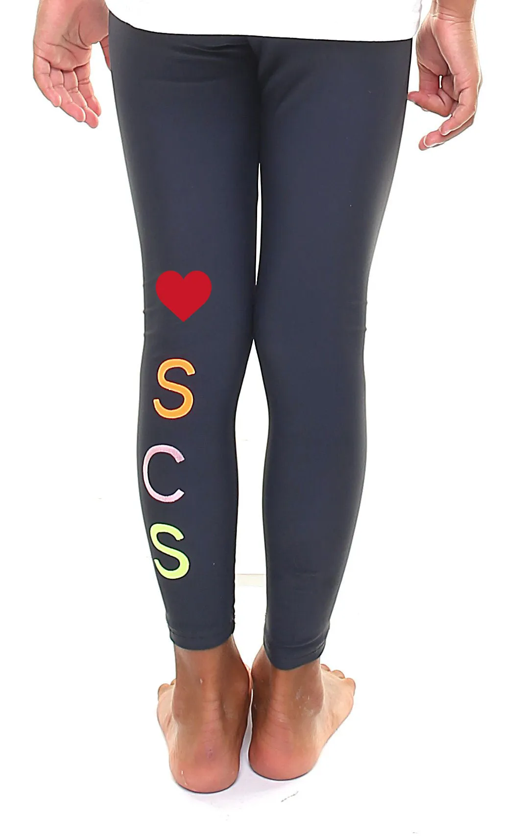 Leggings Bambina personalizzato con un cuore e lettere applicate in verticale