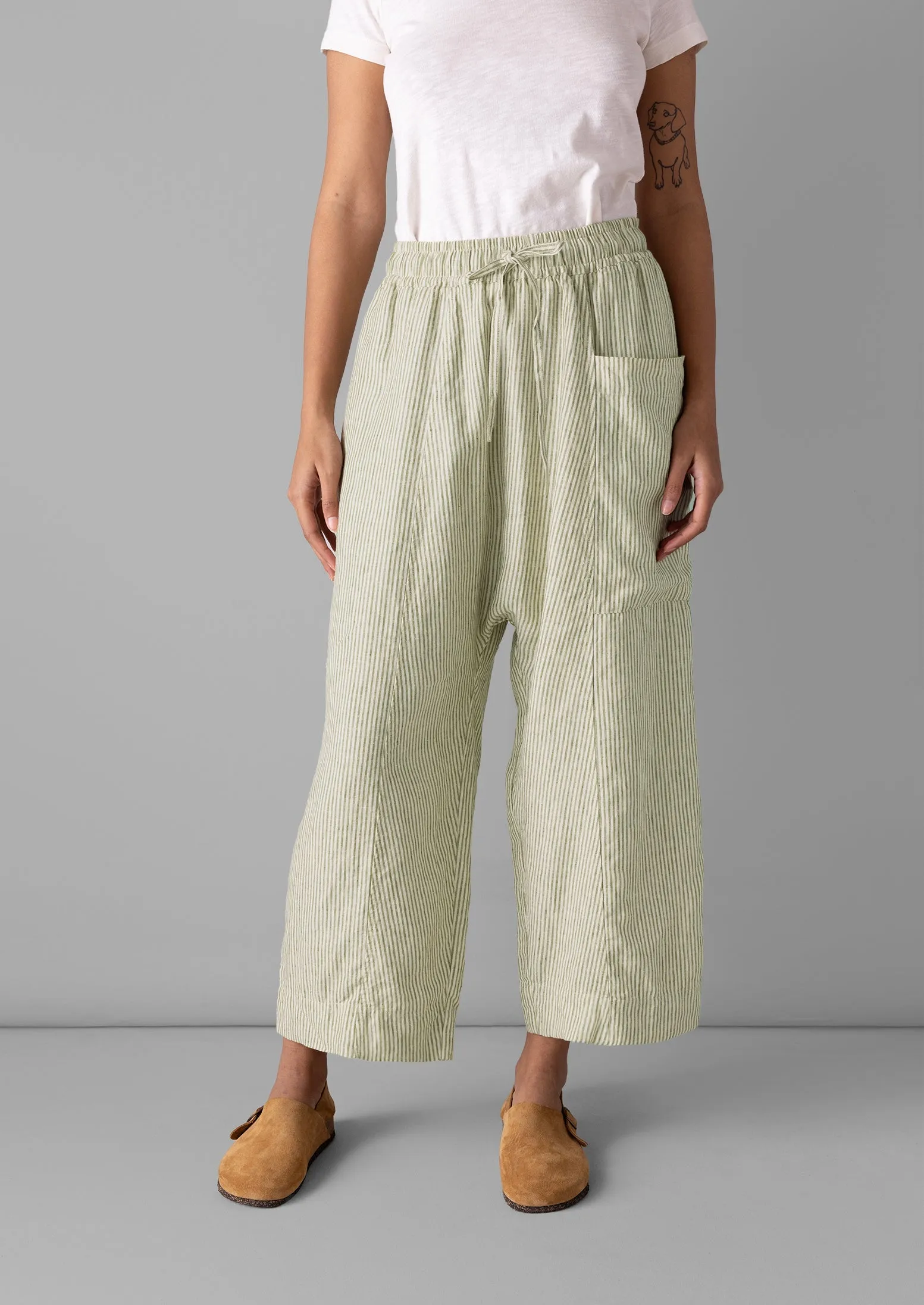 Linen Stripe Pull On Pants | Olive