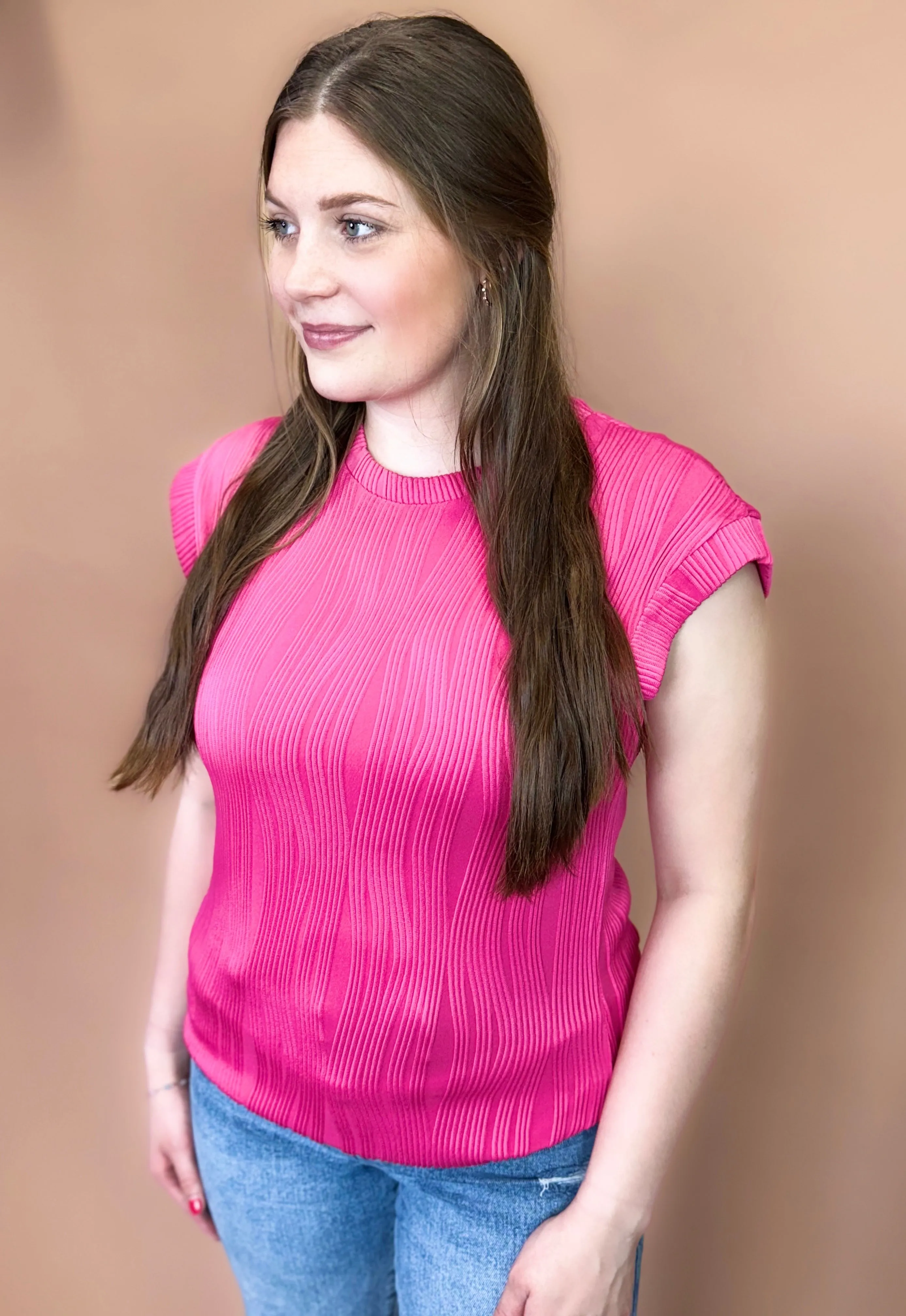 Lydia Textured Top in Fuchsia