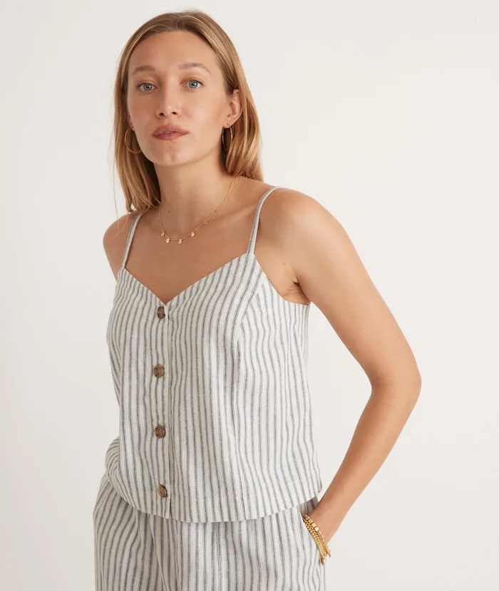 Marine Layer Button Through Cami- Stripe-Denim/White