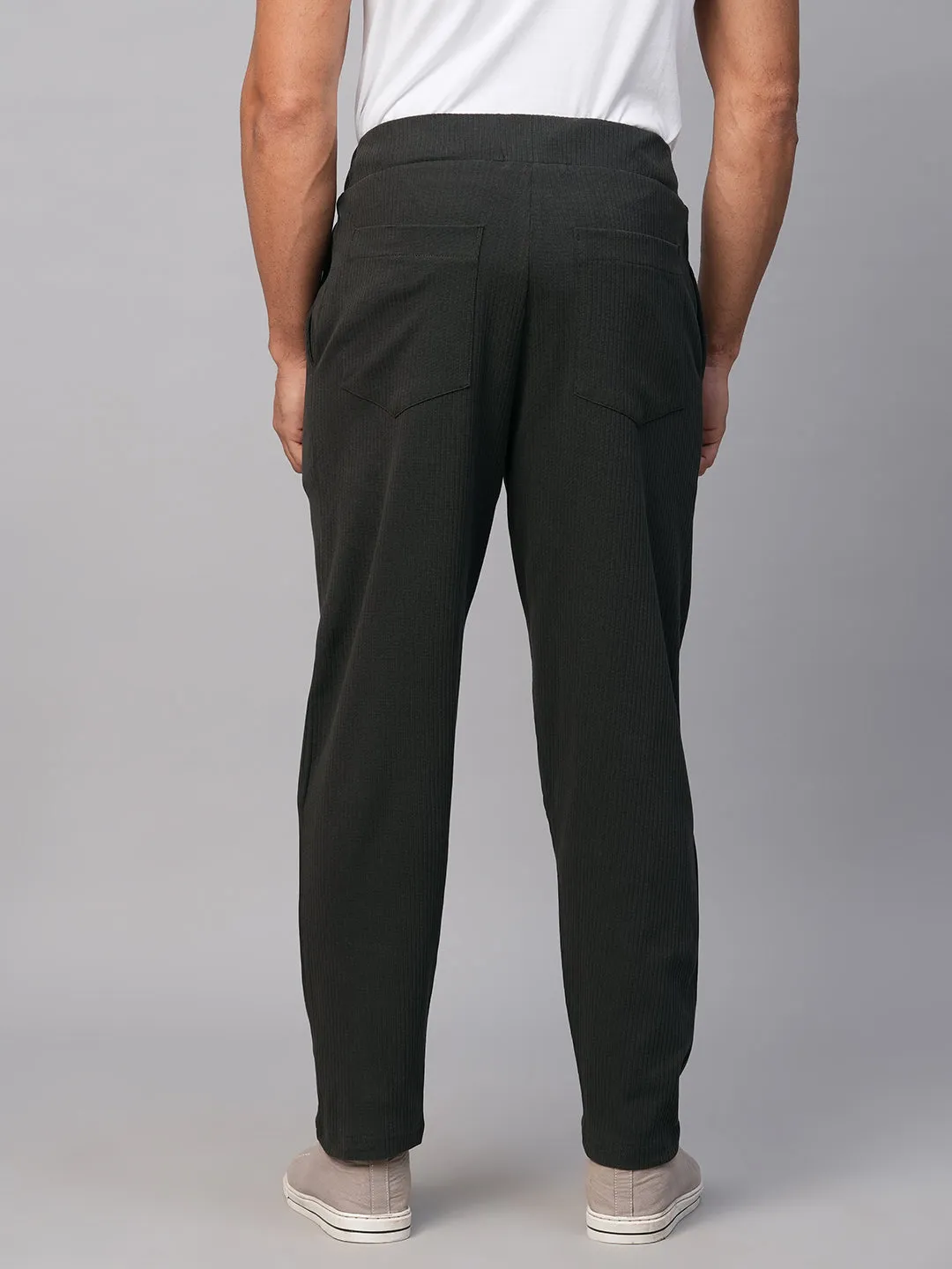 Men's Grey Cotton Elastane Regular Fit Track Pant