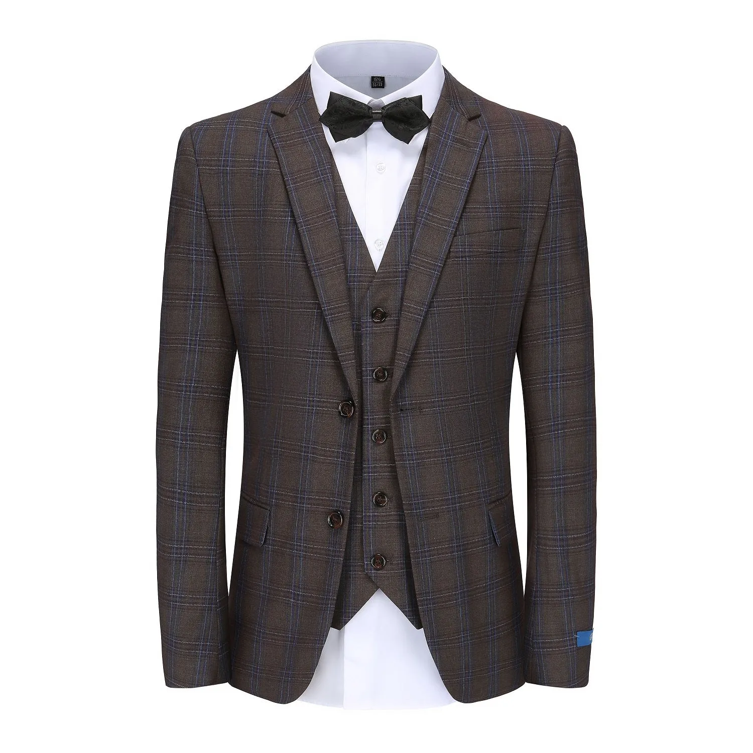 Men's Slim-Fit 3PC Blue Contrast Check Plaid Suit