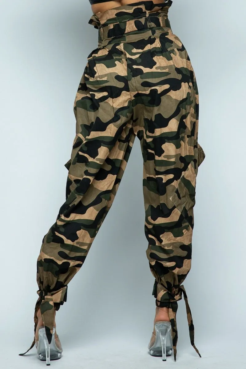 Military Slayin High Waist Paper Bag Loose Fit Leg Camo Pants