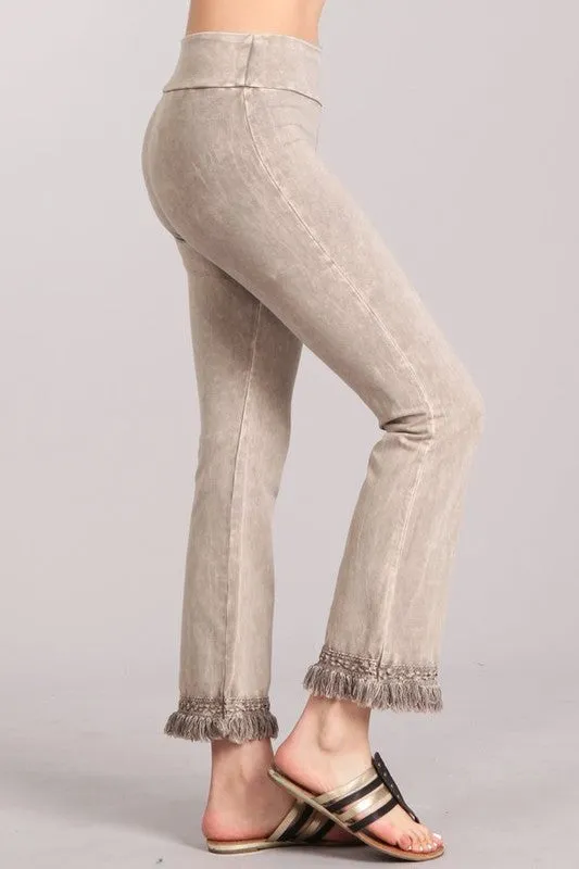 Mineral Wash Pants w/ Crochet Fringe - Stone