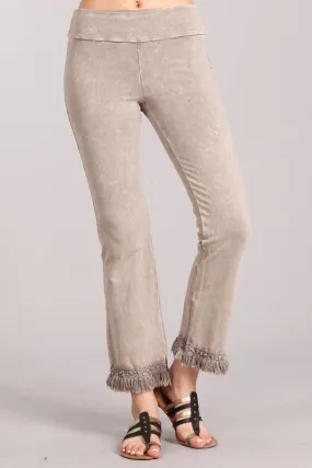 Mineral Wash Pants w/ Crochet Fringe - Stone