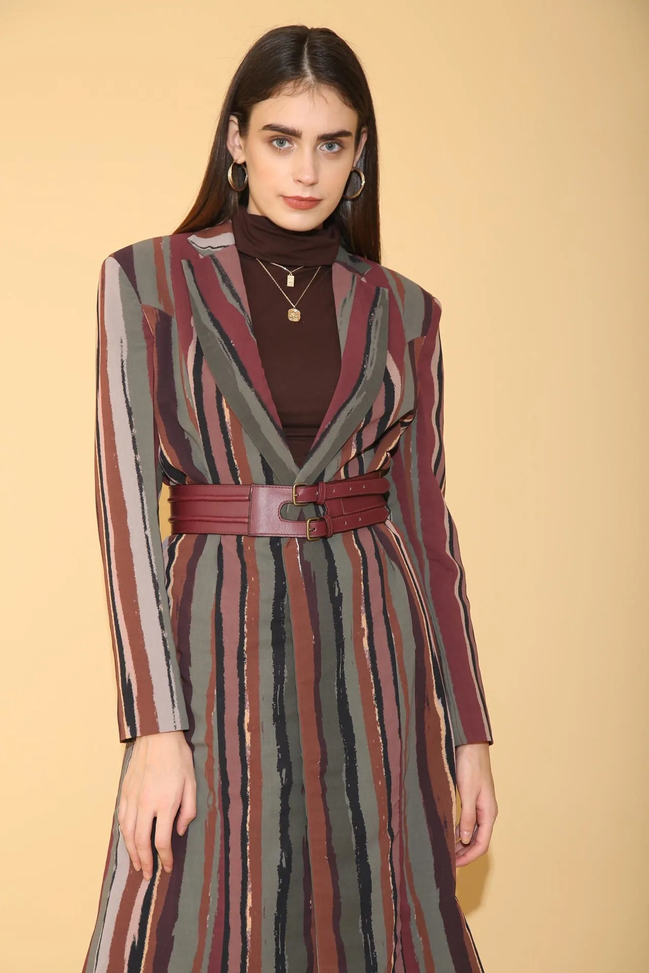 Multicolour Striped Long Coat