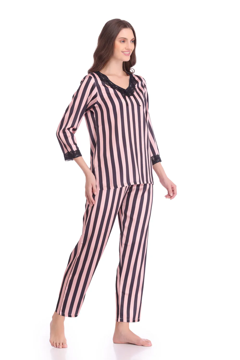 Night suit in Stripe Satin