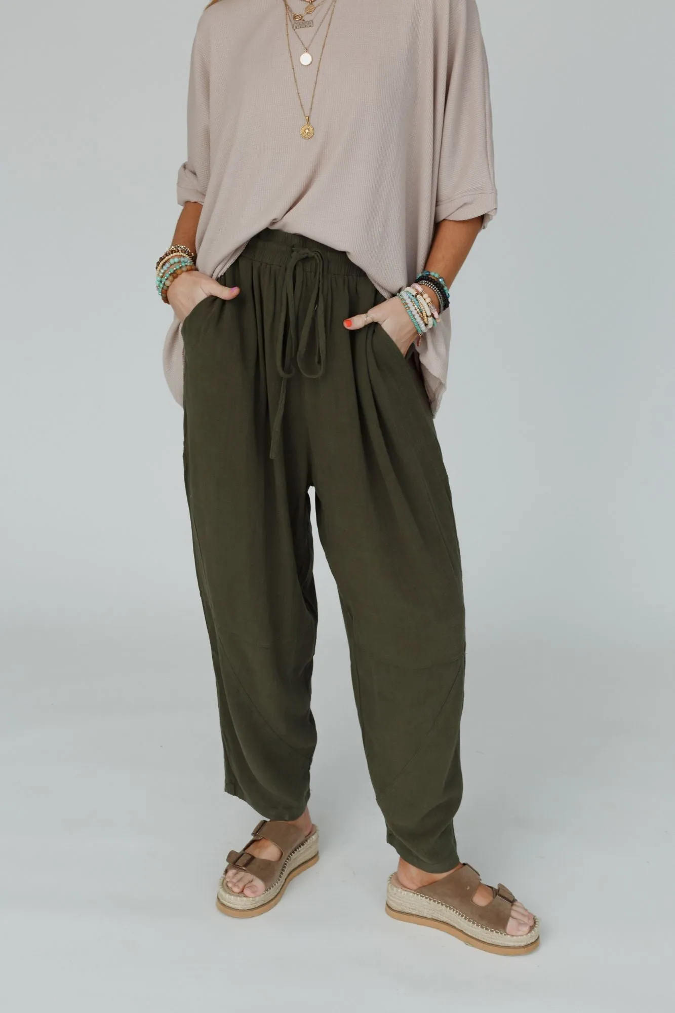 Nomadic Nature Drawstring Harem Pants - Moss