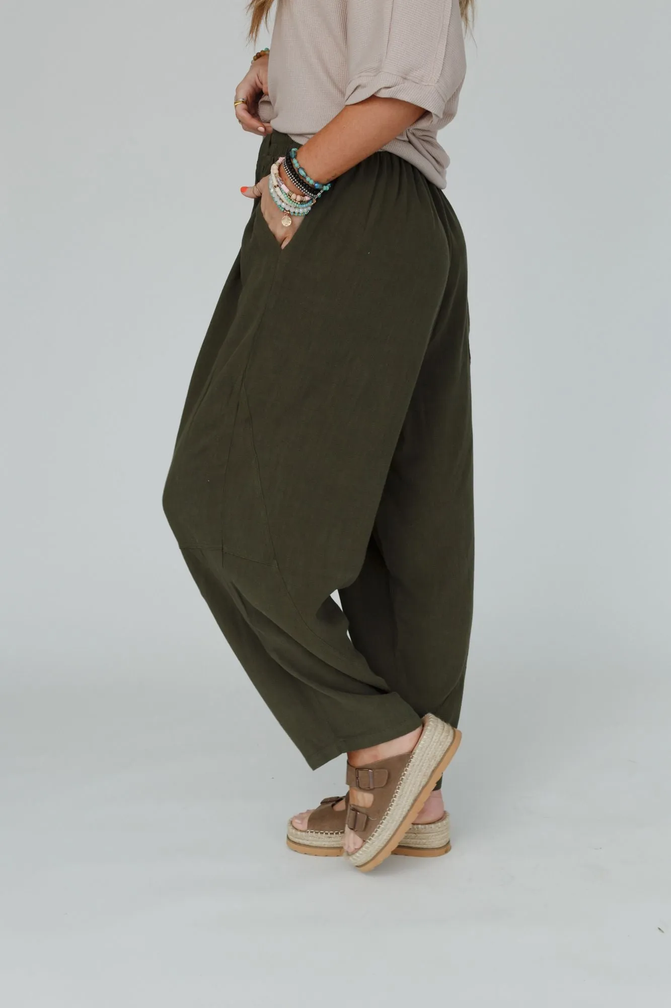 Nomadic Nature Drawstring Harem Pants - Moss