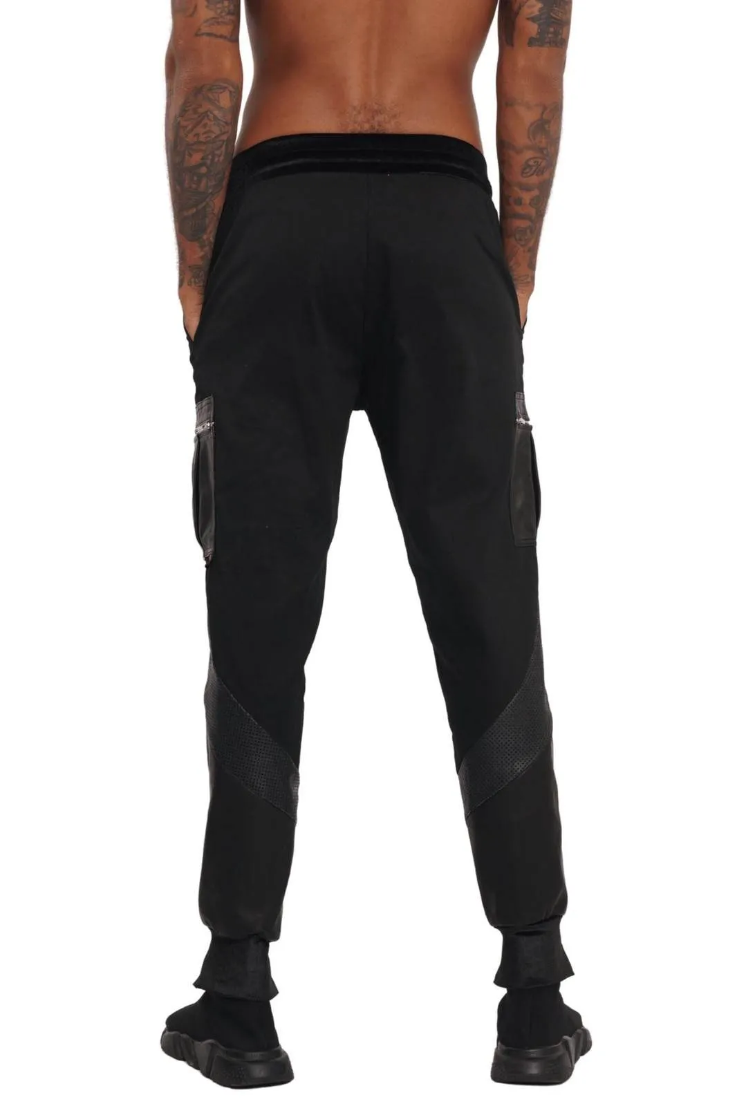 Obsidian Mens Black Leather Joggers