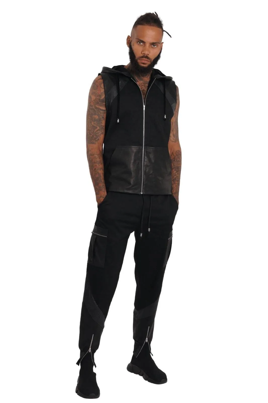 Obsidian Mens Black Leather Joggers