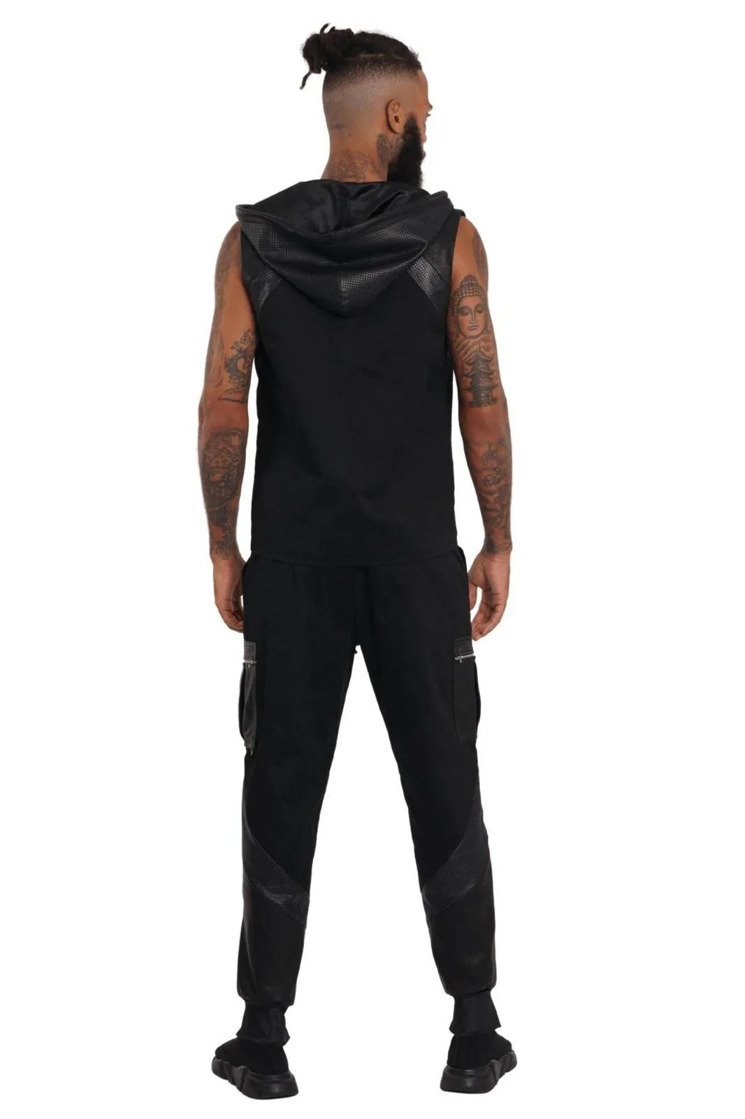 Obsidian Mens Black Leather Joggers