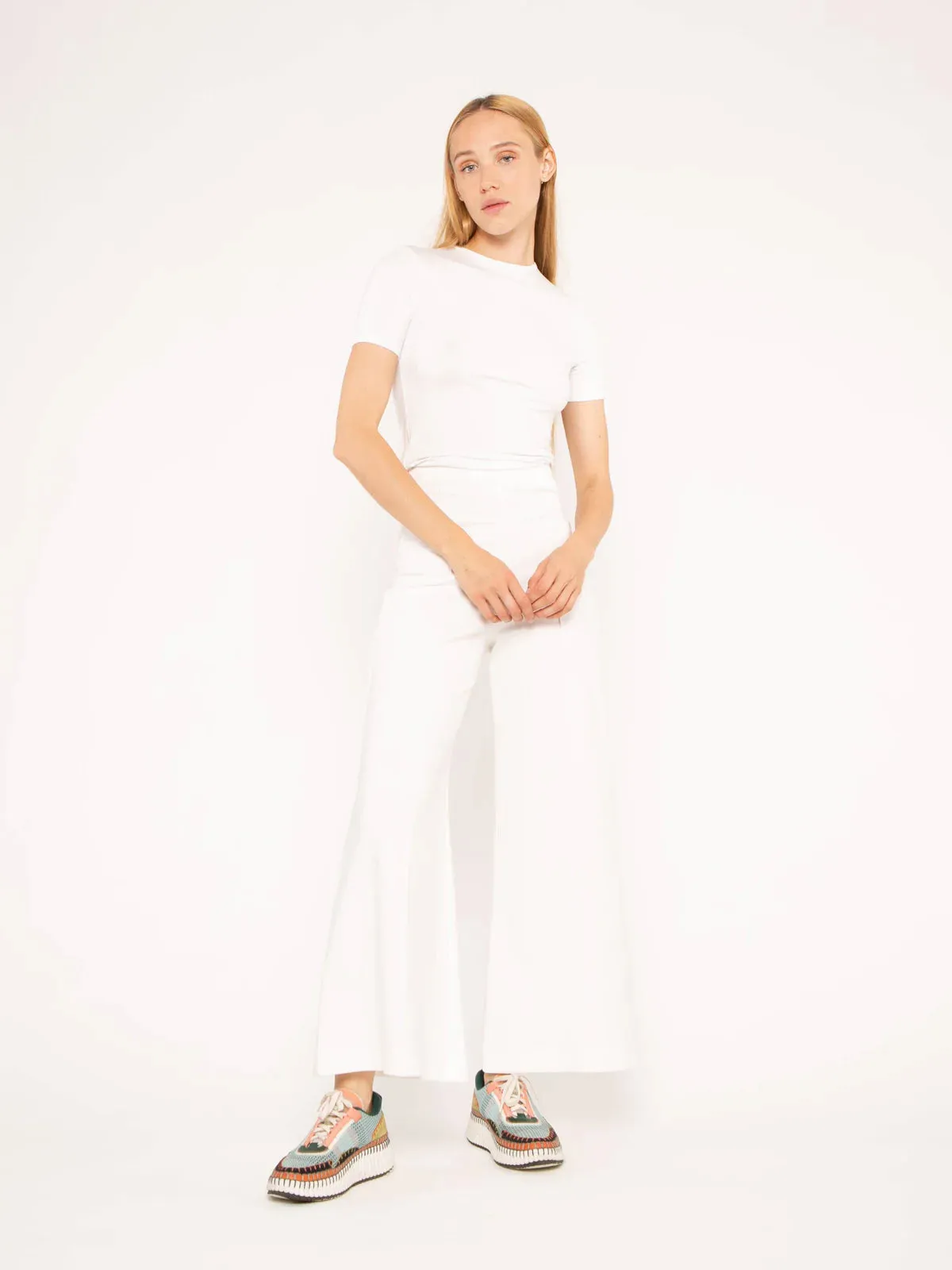 Off-White Ponte Knit Wide Leg Pant - Cropped