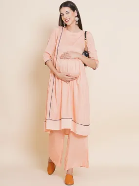 Peach Maternity Kurta with Palazzo Set