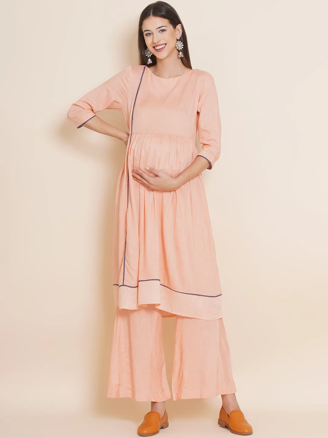 Peach Maternity Kurta with Palazzo Set