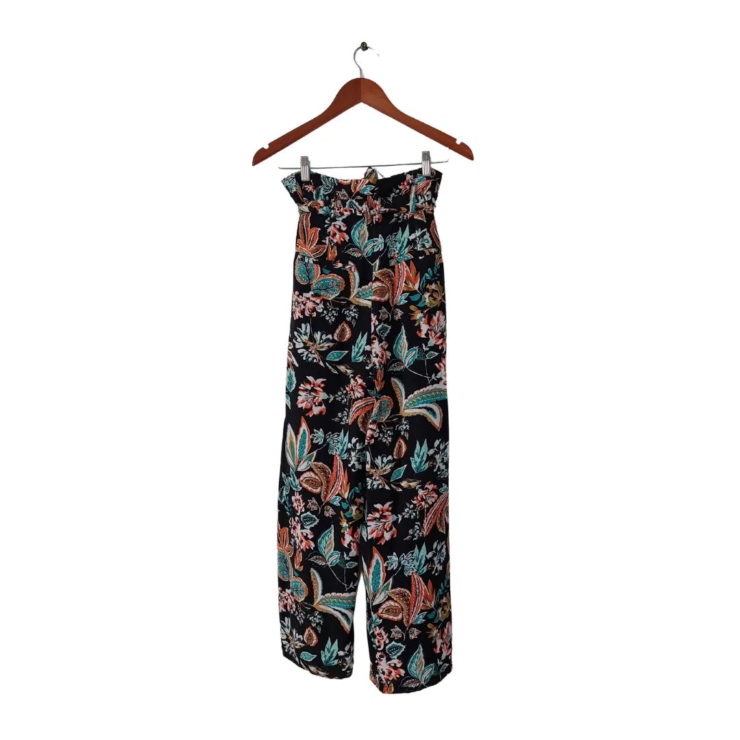 Promod Black Floral Printed Wide Leg Pants | Gently Used |