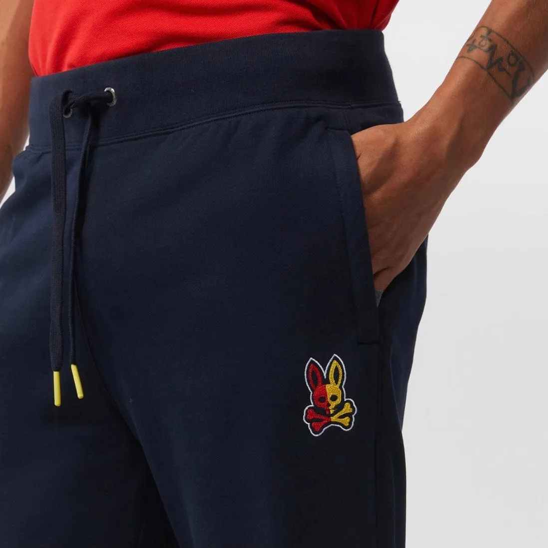 Psycho Bunny Cooper Split Bunny Logo Sweatpants (Navy) B6P843U1FT