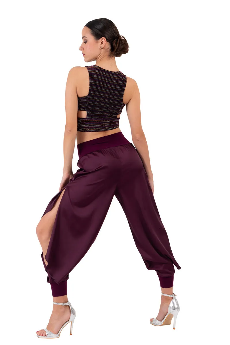 Satin Pants With Slits And Ankle Cuffs