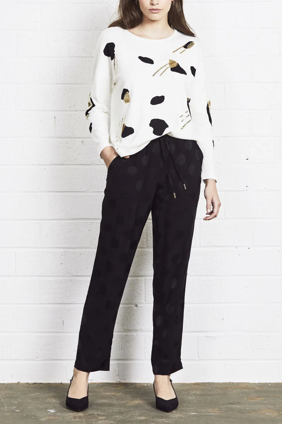 Slinky Black Spot Elastic Waist Pant