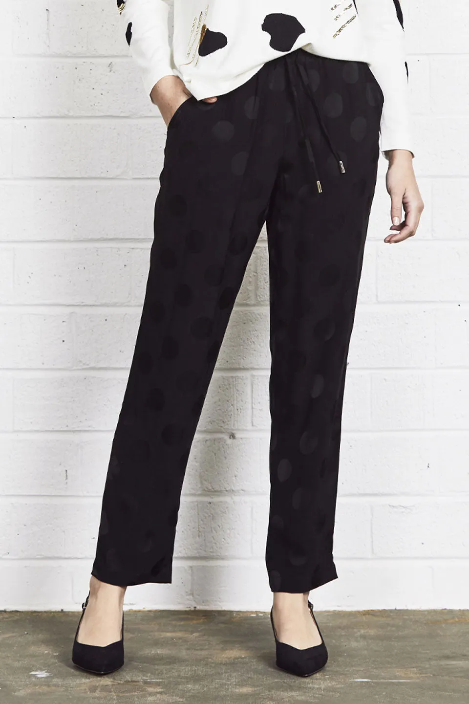 Slinky Black Spot Elastic Waist Pant