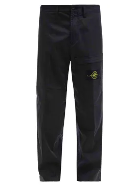 Stone Island Logo-Patch Cotton-Blend Chino Trousers Black