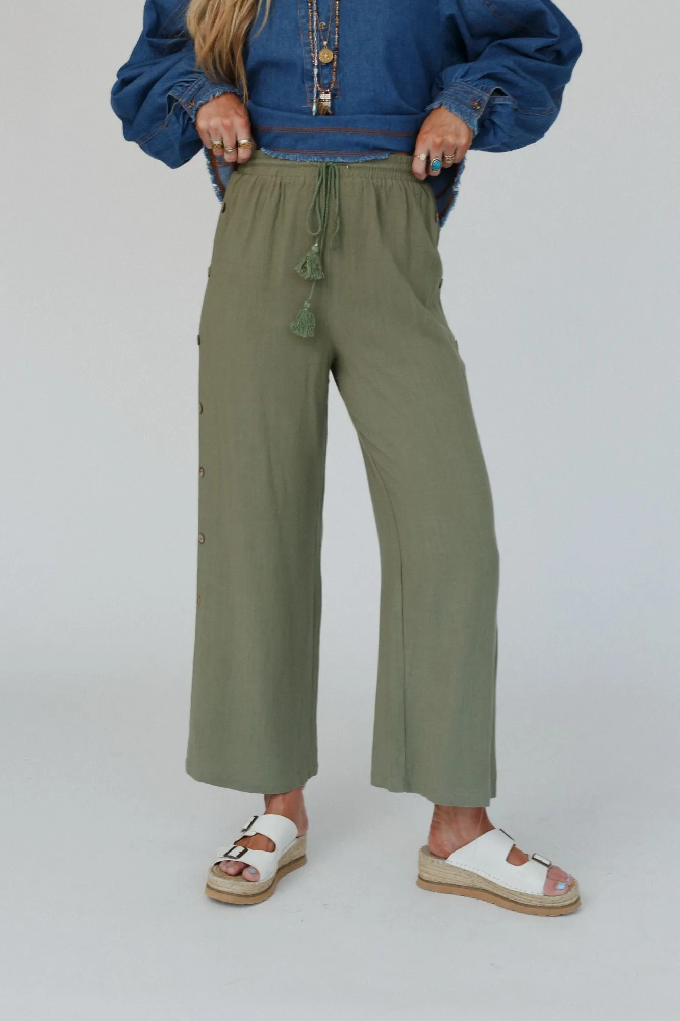 Sunny Side Wide Leg Pants - Olive