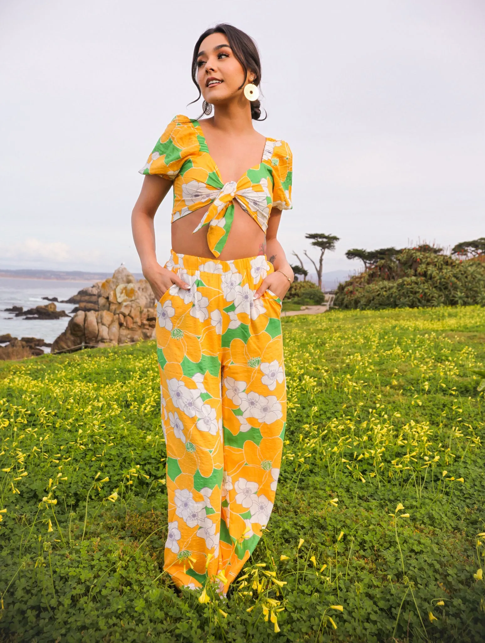 Sunshine Girl Floral Wide Leg Pant - Lemon/Lime