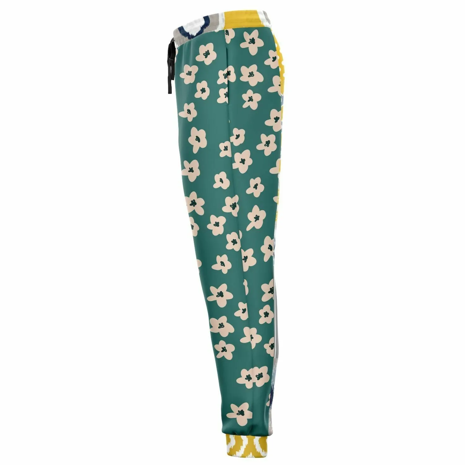 Tallulah Bankhead Yellow Ikat Patchwork Unisex Fleece Joggers