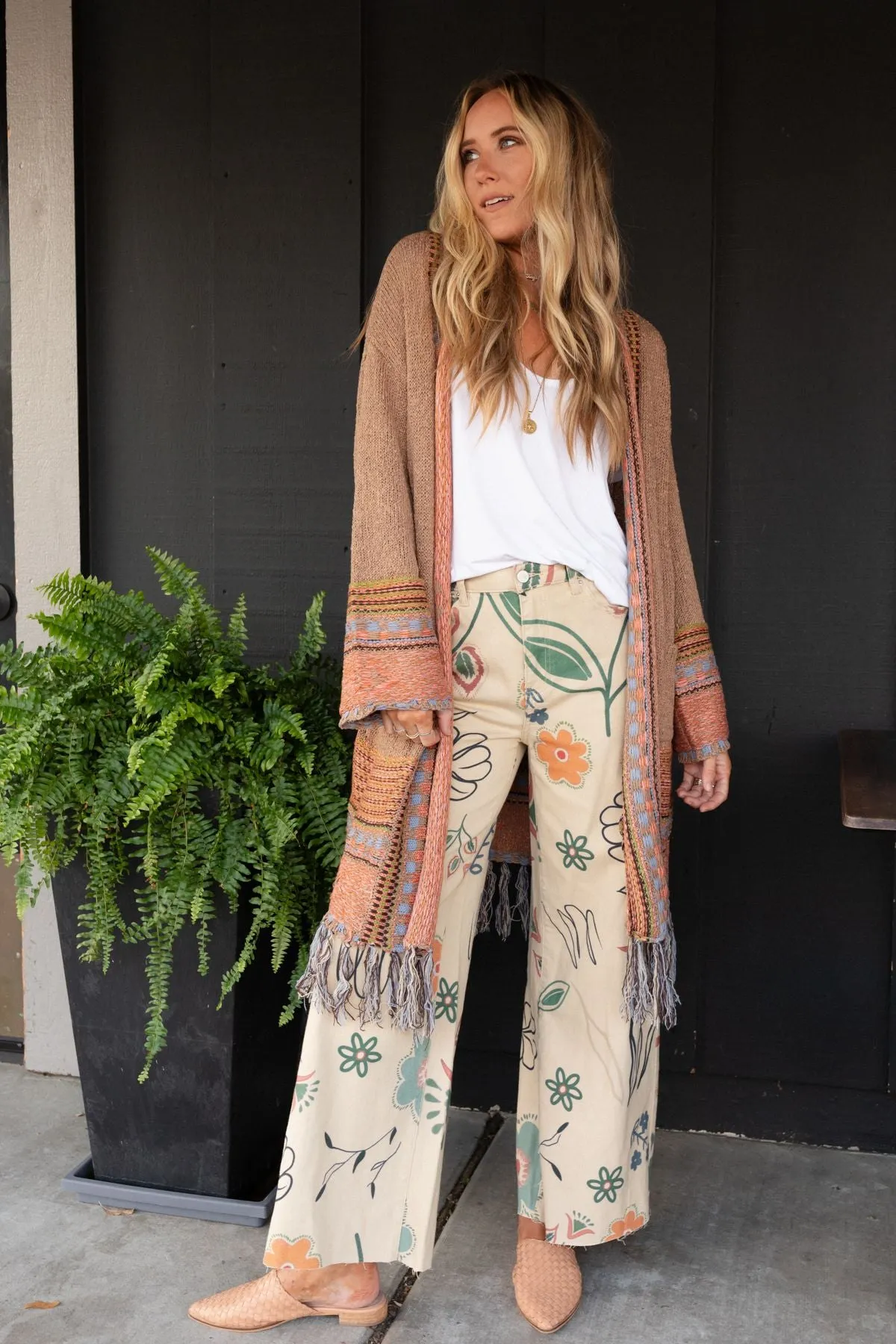 Toscana Printed Wide Leg Pants - Khaki