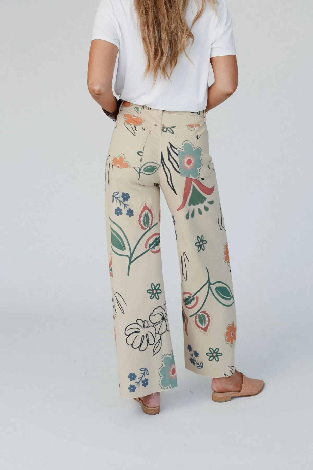 Toscana Printed Wide Leg Pants - Khaki