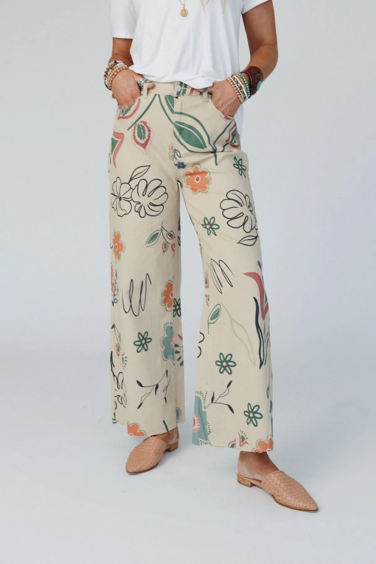 Toscana Printed Wide Leg Pants - Khaki