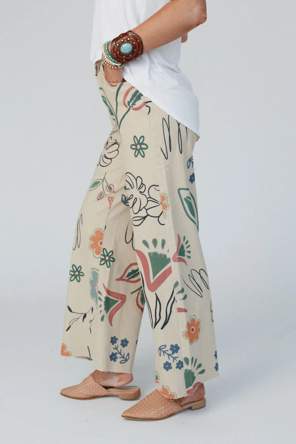 Toscana Printed Wide Leg Pants - Khaki