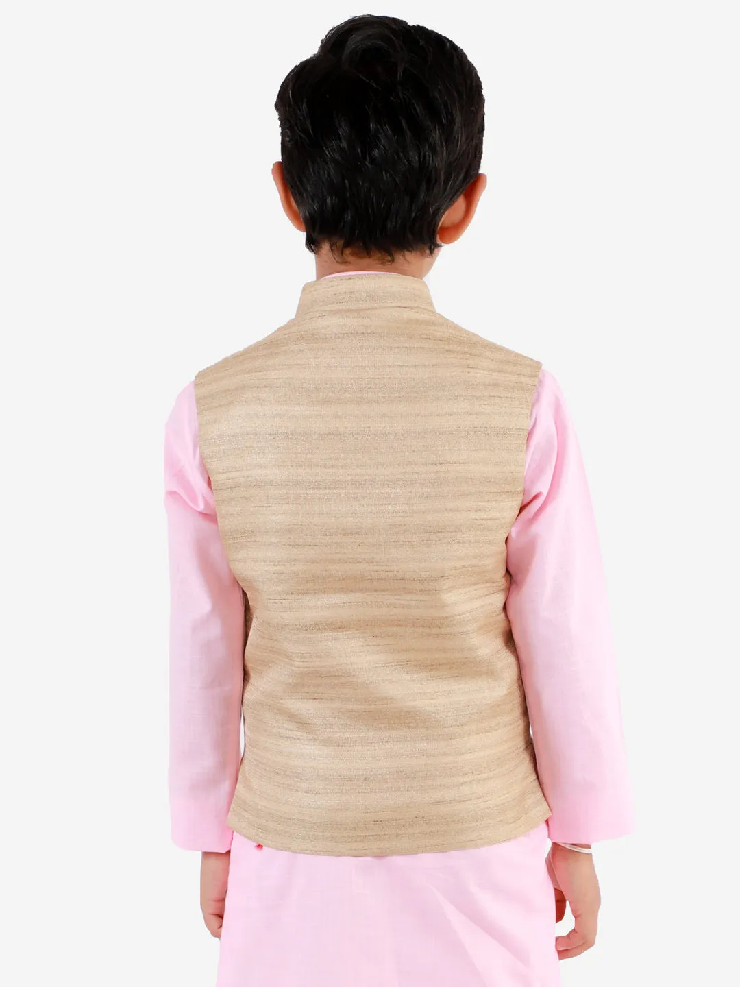 VASTRAMAY Beige Matka Silk Blend Nehru Jacket