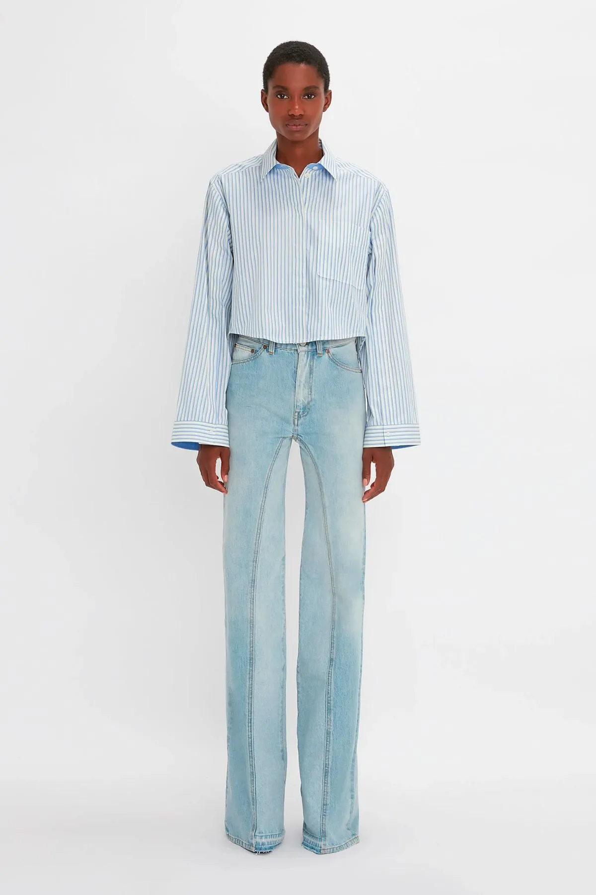 Victoria Beckham Button Sleeve Cropped Shirt - Chamomile/ Oxford