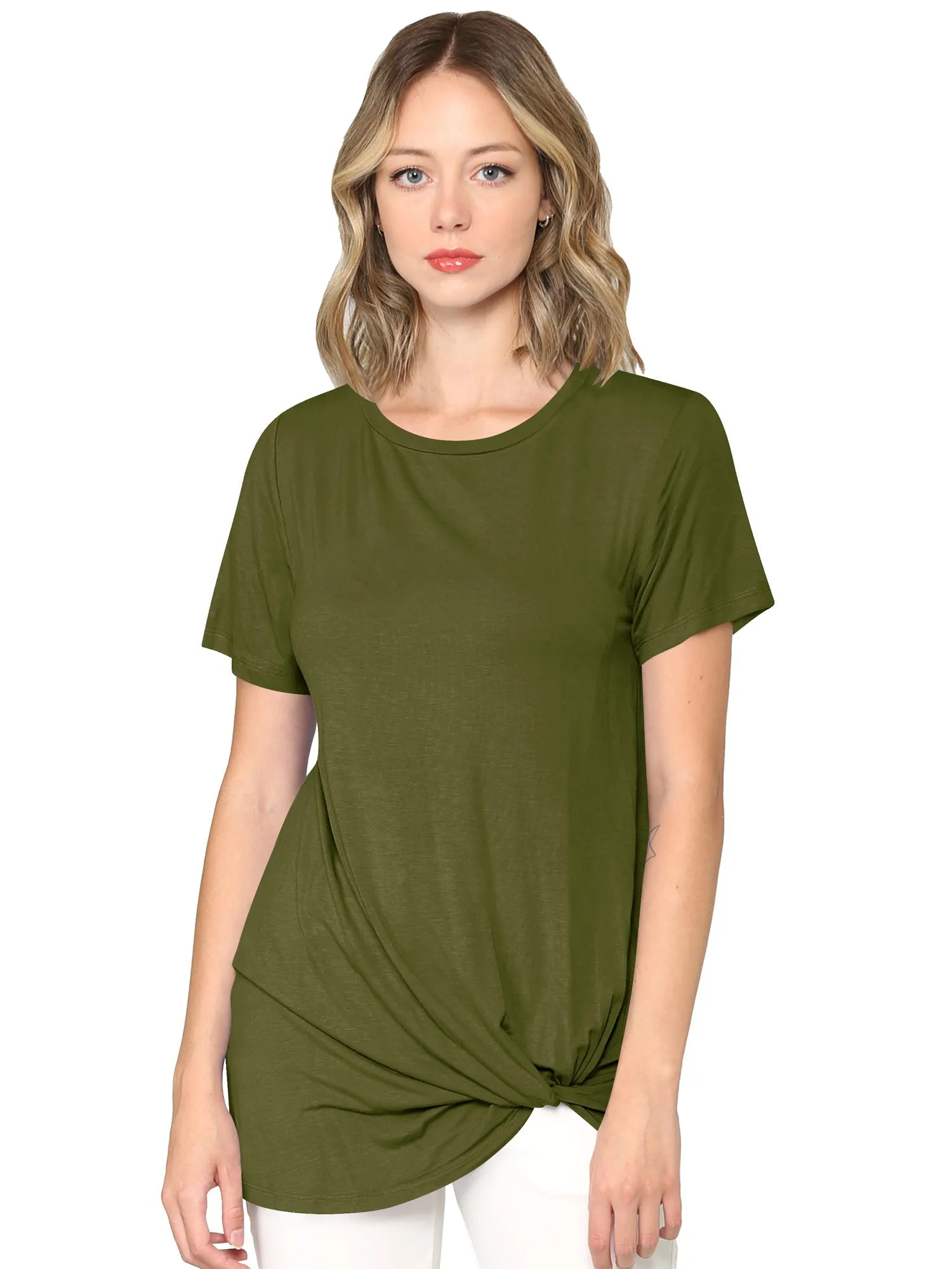 Women's Twist Front Short Sleeve Tunic Tee