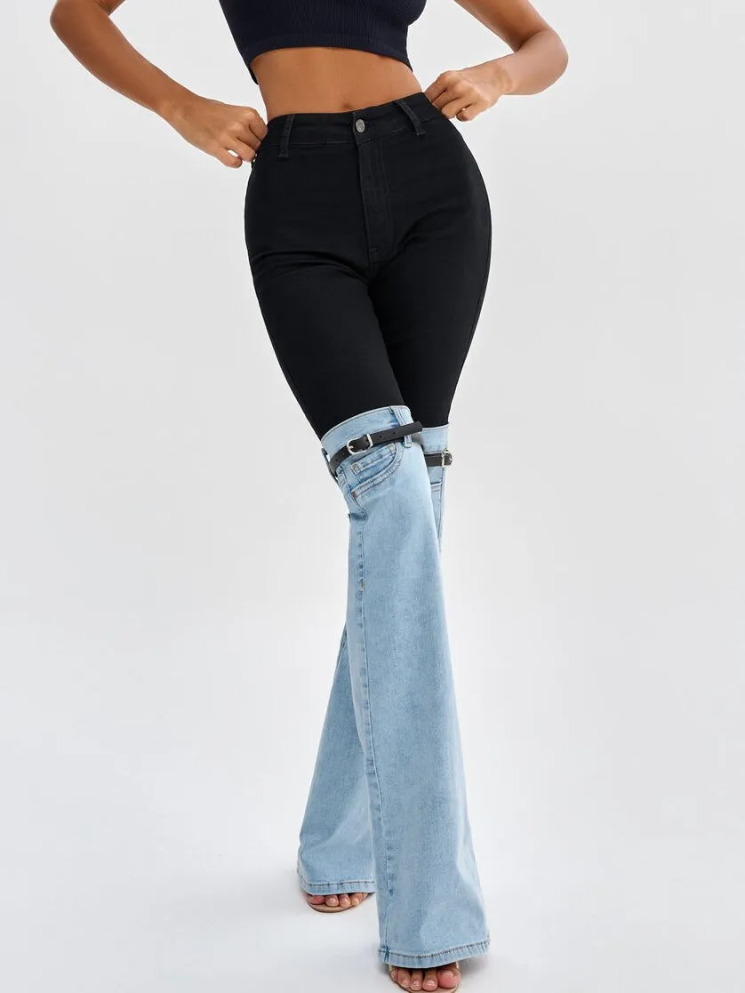 ZASUWA Female Contrast Color Denim Flare Fashion Pants